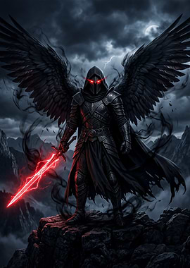 Dark Angel Warrior with Glowing Sword