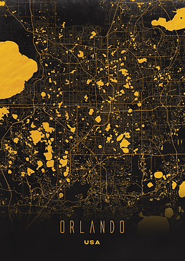 Orlando, Florida - Golden Lakes and City Streets Map, USA Wall Art