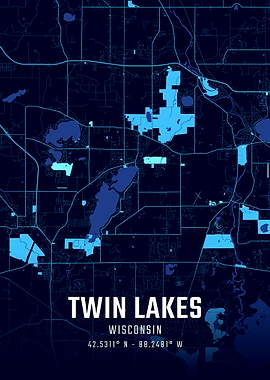 Twin Lakes Wisconsin Midnight City Map