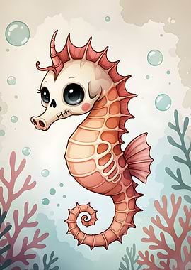 Cute Seahorse with Skull Face