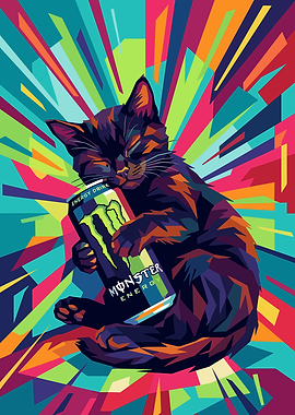 Cat Hugging Monster Energy Drink