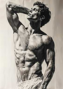 Muscular Man Detailed Pencil Drawing