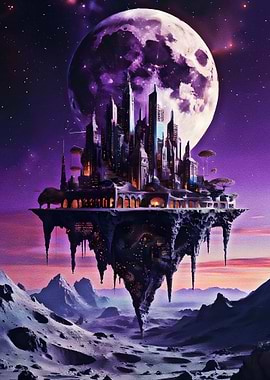 Floating City Under a Giant Moon