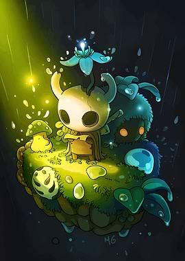 Hollow Knight Characters in Rainy Forest