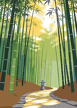 Bamboo Forest Path with Lantern