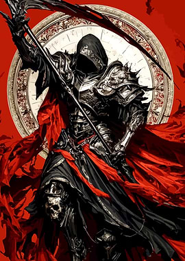 Grim Reaper with Scythe and Red Cape