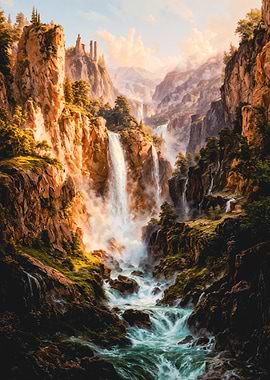 Epic Fantasy Waterfall Mountain Landscape