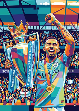 Football Player with Premier League Trophy