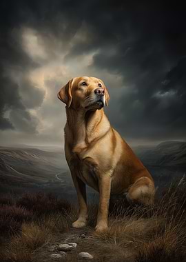 Labrador Retriever in a Dramatic Landscape