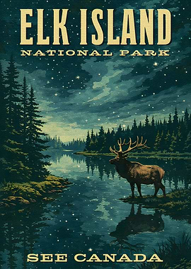 Elk Island National Park Vintage Poster