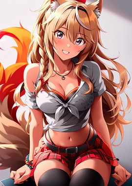 Anime Girl with Fox Ears and Tail