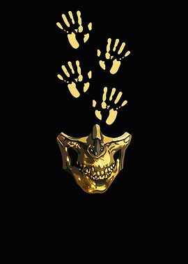 Death Stranding Golden Skull Mask with Handprintsn Game Poster