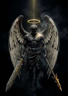 Dark Angel Warrior with Glowing Swords