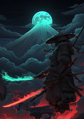 Samurai Warrior Under a Glowing Moon