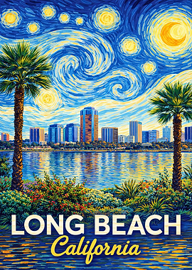 Long Beach California Starry Night Painting