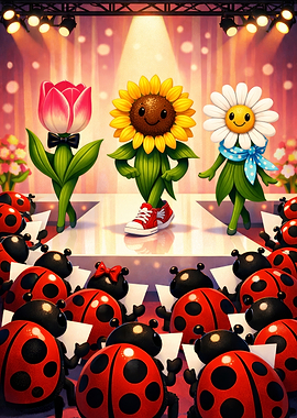 Cute Flowers and Ladybugs on Stage