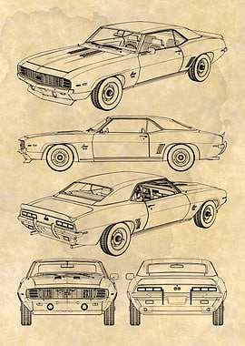 1969 Chevrolet Camaro Blueprint Art