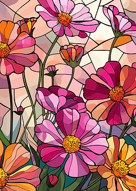 Stained Glass Cosmos Flowers