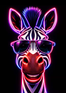 Neon Zebra Wearing Sunglasses