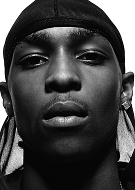 Close-up of a man wearing a durag jme