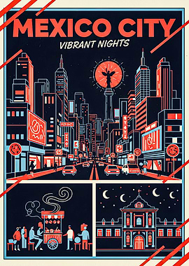 Mexico City Vibrant Nights Poster
