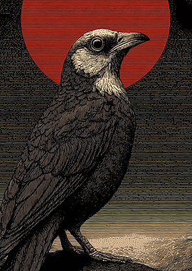 Bird with Red Sun Background