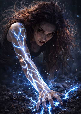 Woman channeling lightning power