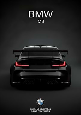 black BMW M3 Competition Rear View
