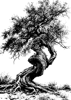 Twisted Ancient Tree Illustration