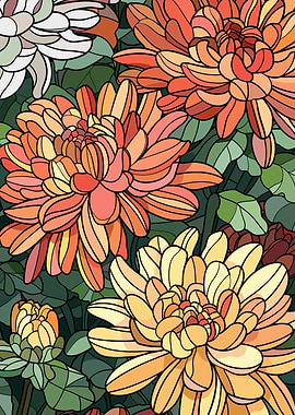 Stained Glass Chrysanthemums