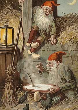 Gnomes in a Barn with Mice