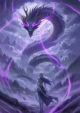 Dragon and Sorceress in Mystical Landscape