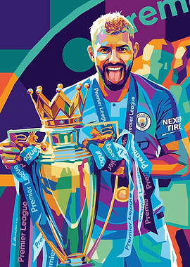 Sergio Aguero with Premier League Trophy
