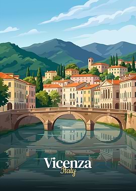 Vicenza Italy Cityscape with Bridge and River