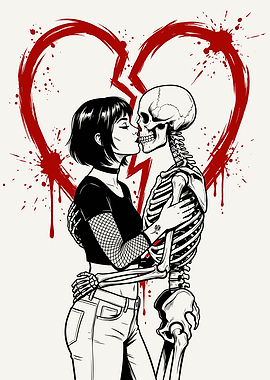 girl kissing skeleton