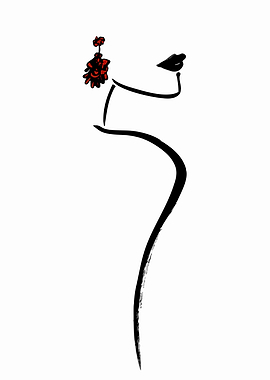 Minimalist Woman with Red Flower Earring