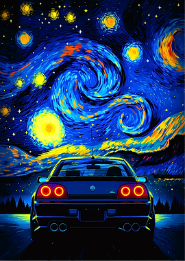 Car Under Starry Night Sky