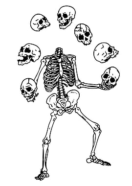 Skeleton juggling skulls