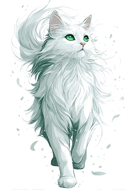 White Cat with Green Eyes