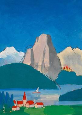 Alpine Village by a Lake