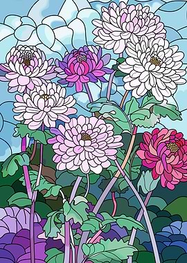 Stained Glass Chrysanthemums
