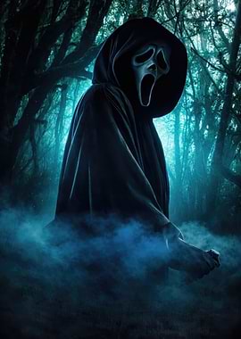 Ghostface in a dark forest