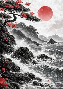 Japanese Pine Tree by the Sea