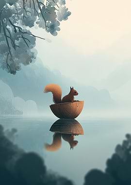 Squirrel Sailing in an Acorn Boat