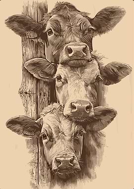 Three Cows Stacked on a Post