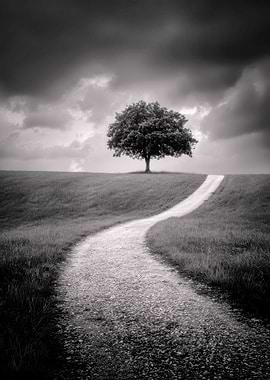 Solitary Tree on a Winding Path