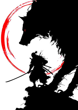 Samurai Warrior and Wolf