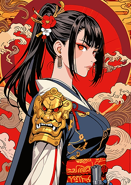 Anime Woman with Golden Mask
