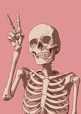 Skeleton making peace sign