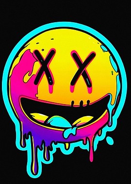 Dripping Smiley Face with X Eyes